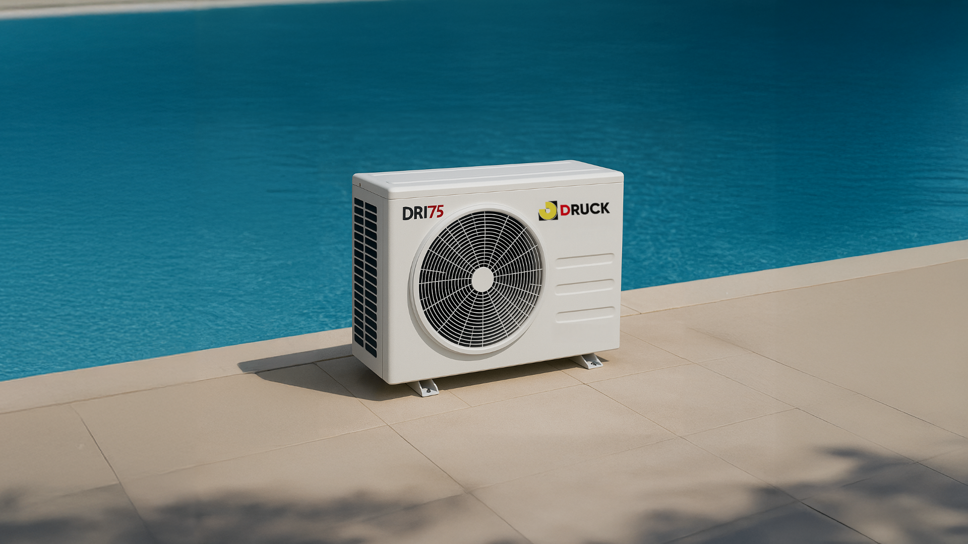 Bomba de calor DRUCK instalada próxima à piscina